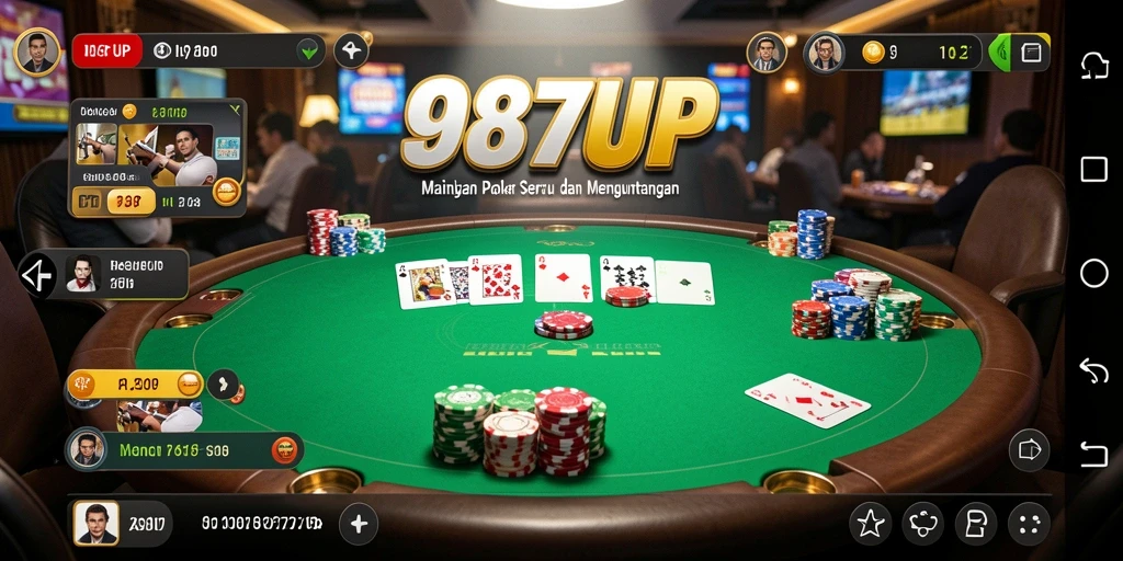 Screenshot gameplay 987UP yang menggambarkan suasana permainan Poker yang seru.