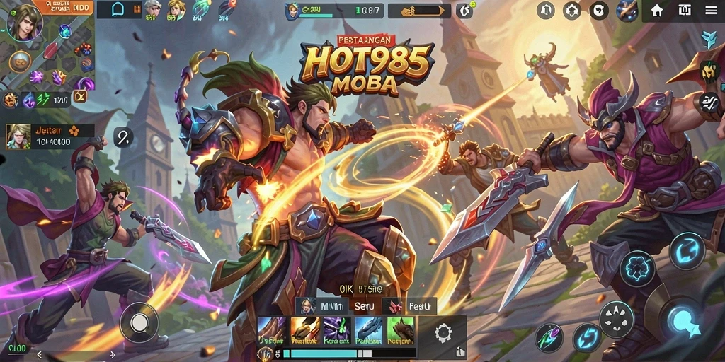 Tampilan spektakuler gameplay HOT985 dalam pertempuran MOBA.
