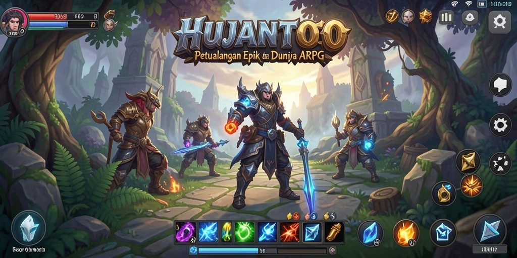 Screenshot gameplay HUJANTOTO yang menunjukkan pertarungan seru dan dunia yang luas.