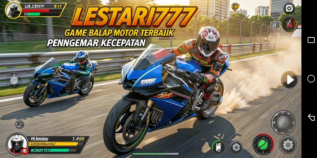 Screenshot gameplay LESTARI777 menampilkan balapan motor yang mendebarkan.