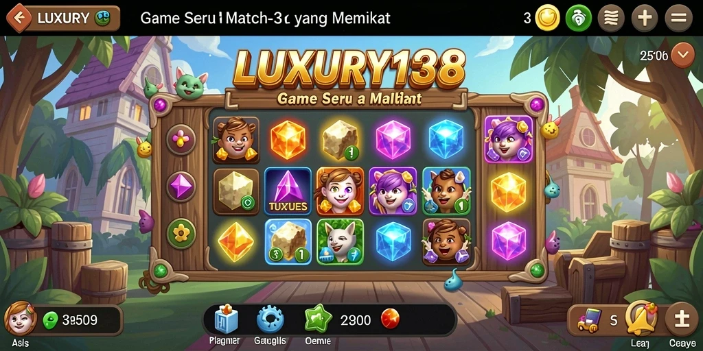 Tampilan menarik gameplay LUXURY138 dengan berbagai gem warna-warni.