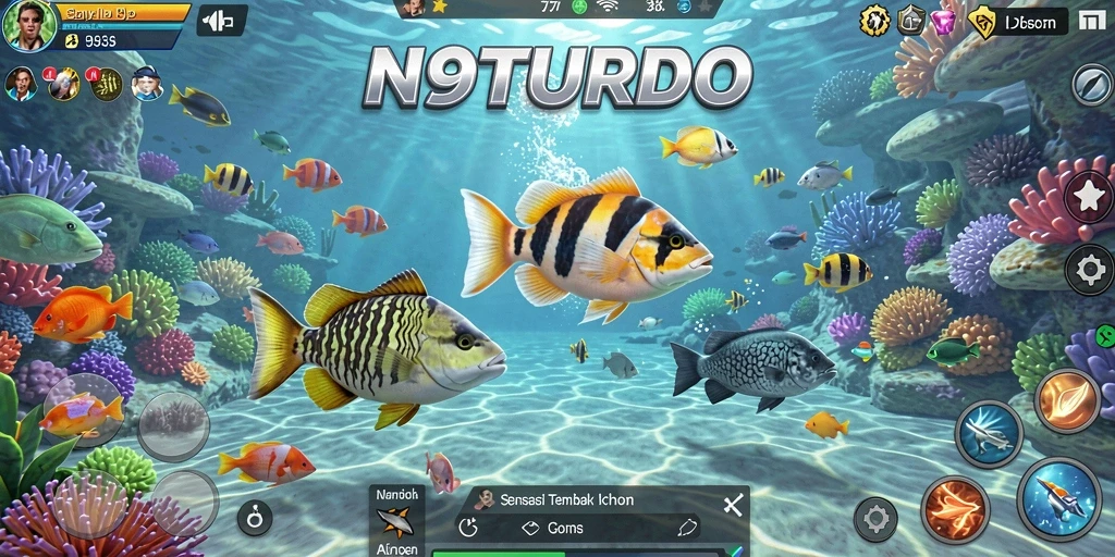 Tangkapan layar menunjukkan keseruan permainan Tembak Ikan N9TURBO.