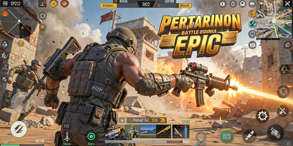 Screenshot gameplay SP212 yang menunjukkan aksi pertarungan Battle Royale.